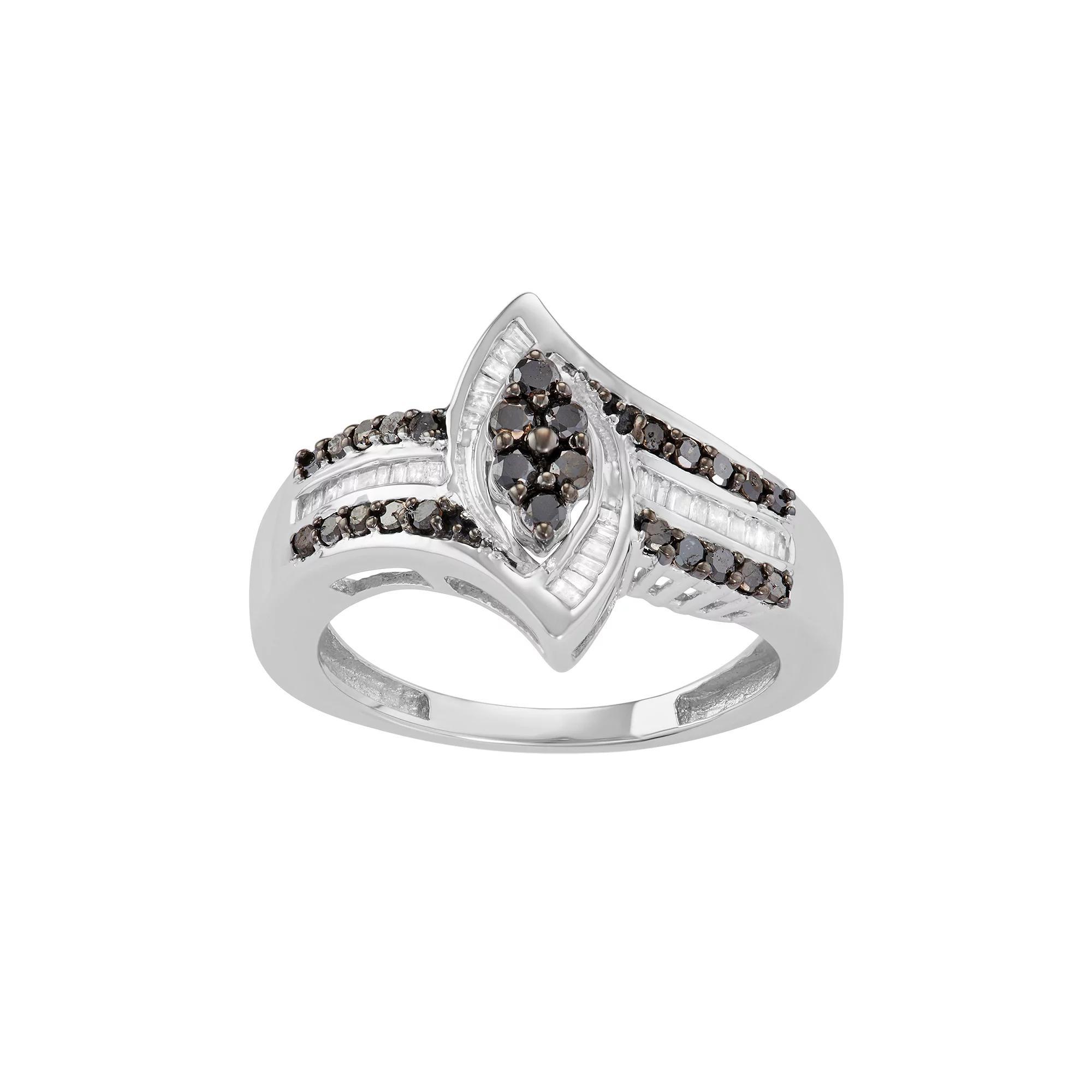 Jewelexcess Sterling Silver 1/2 Carat T.W. Black & White Diamond Marquise Ring, Women's, Size: 8 Product Image