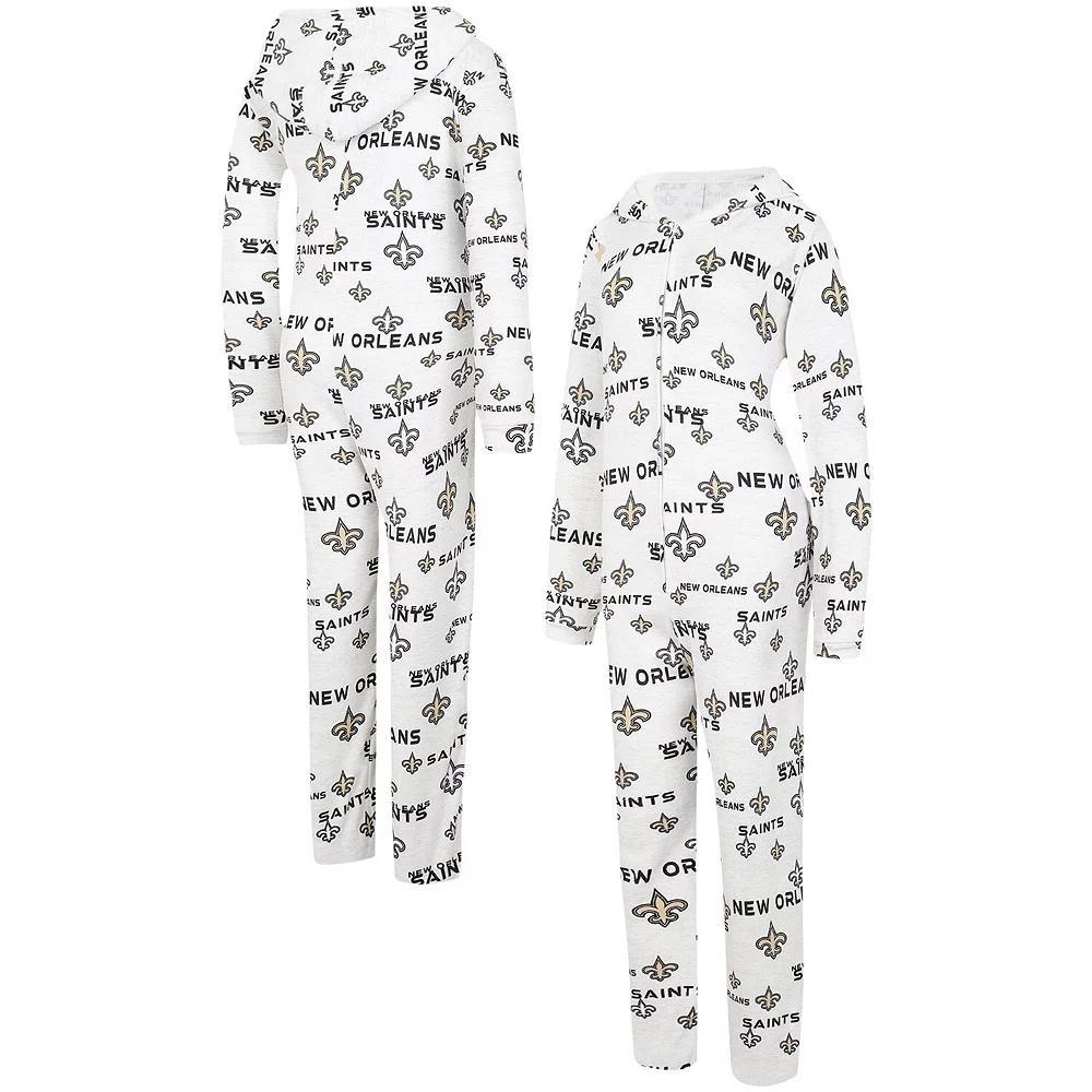 Women's Concepts Sport  Cream New Orleans Saints Docket Hoodie Full-Zip Union Suit, Size: Small, Beige Product Image