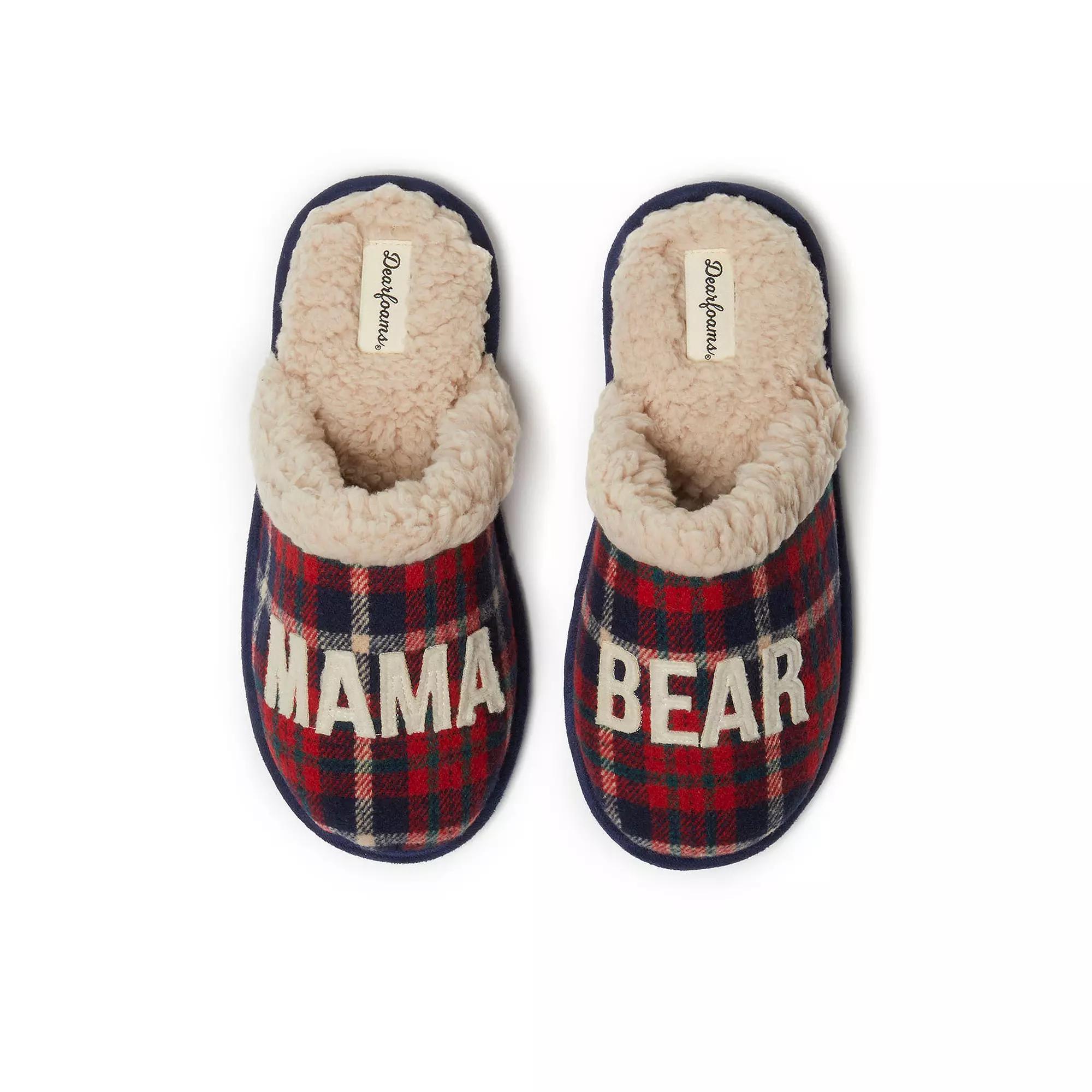 Dearfoams Mama Bear Women's Plaid Scuff Slippers, Size: XL, Peacoat Product Image