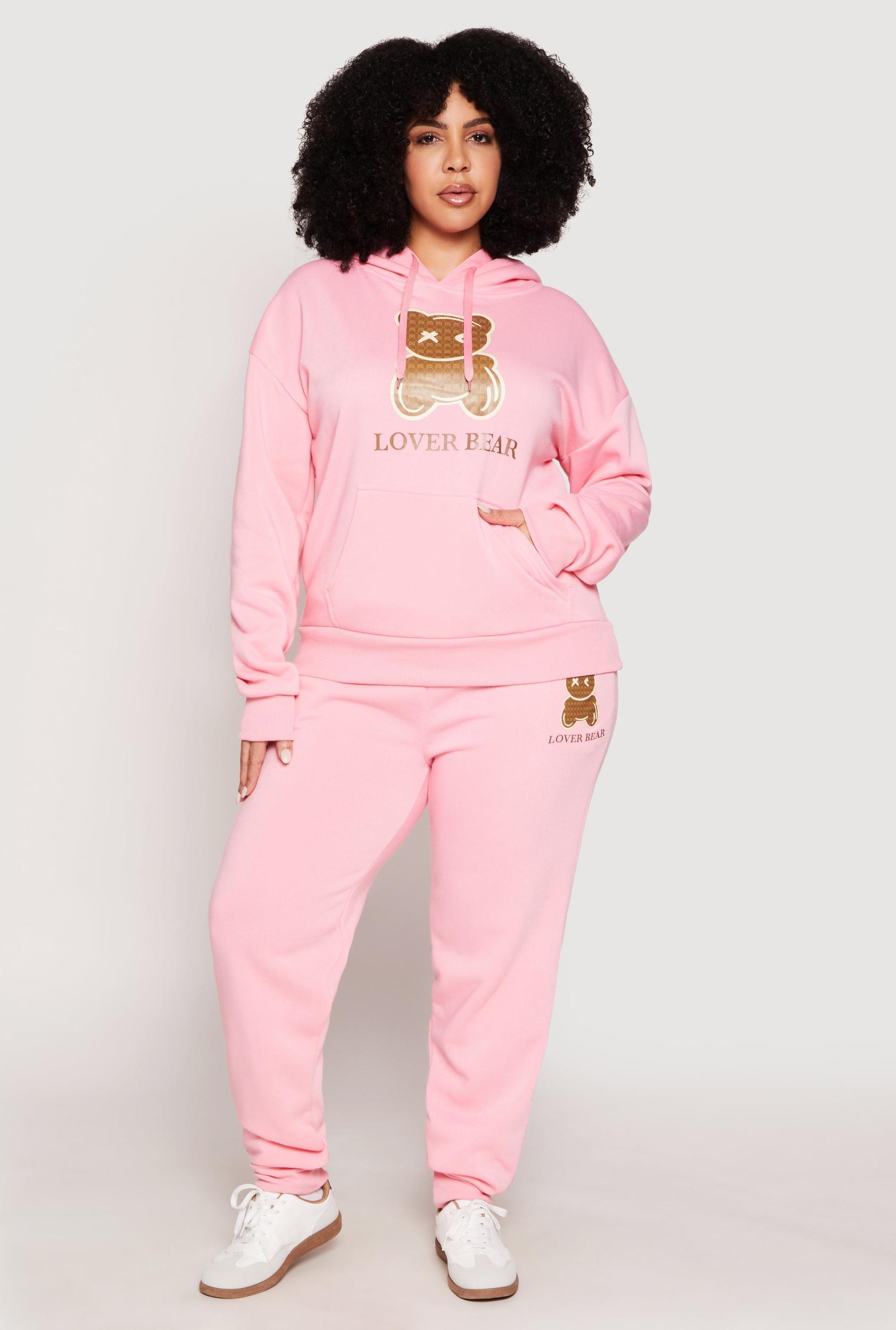 Womens Plus Size Lover Bear Hooded Sweatshirt Product Image