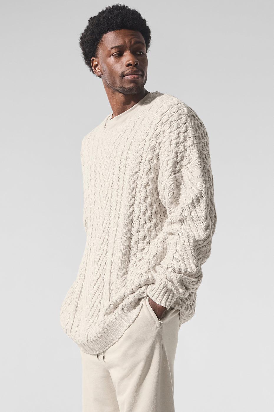 Cable Knit Crew Neck Sweater - Bone Male Product Image