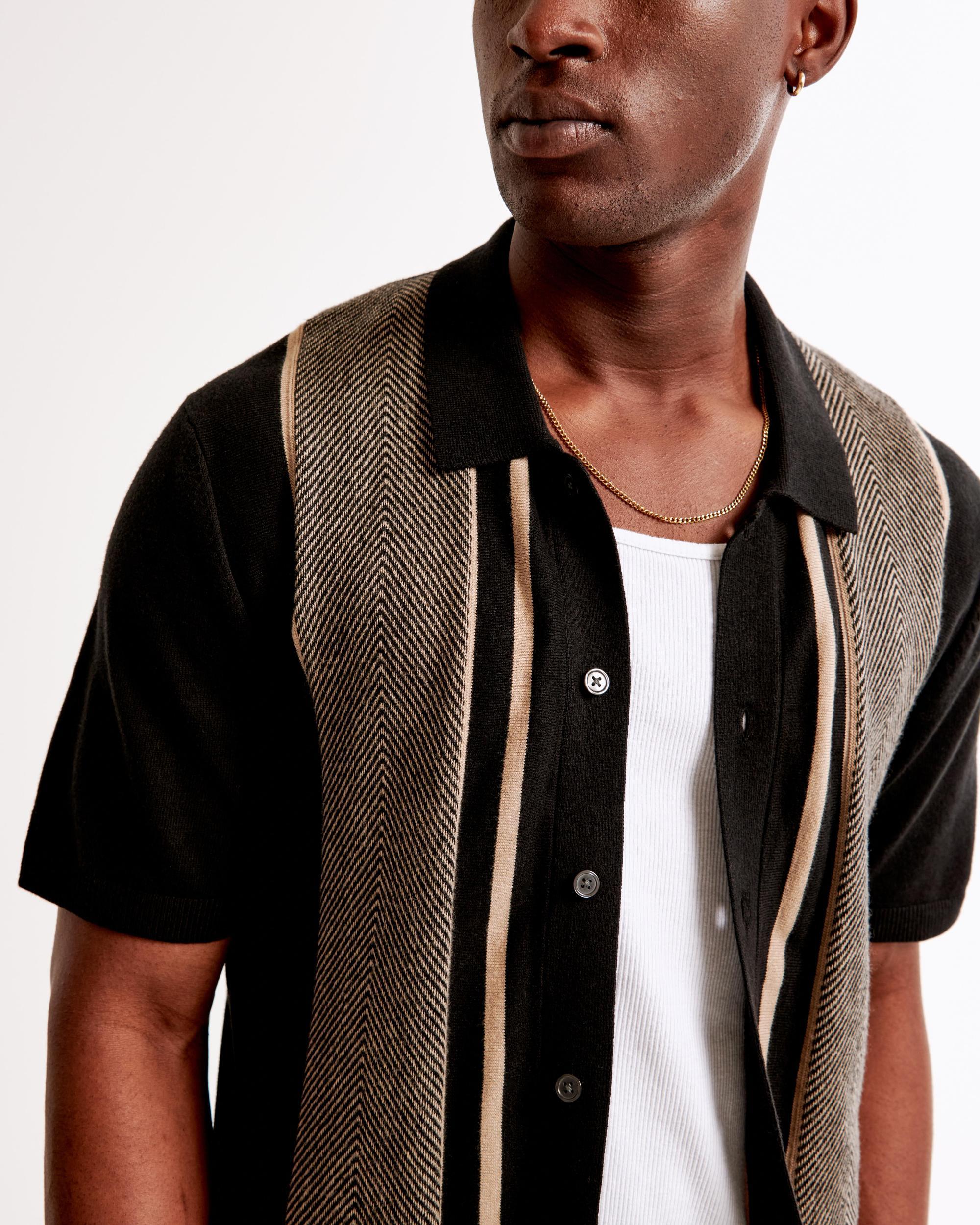 Retro Striped Button-Through Sweater Polo Product Image