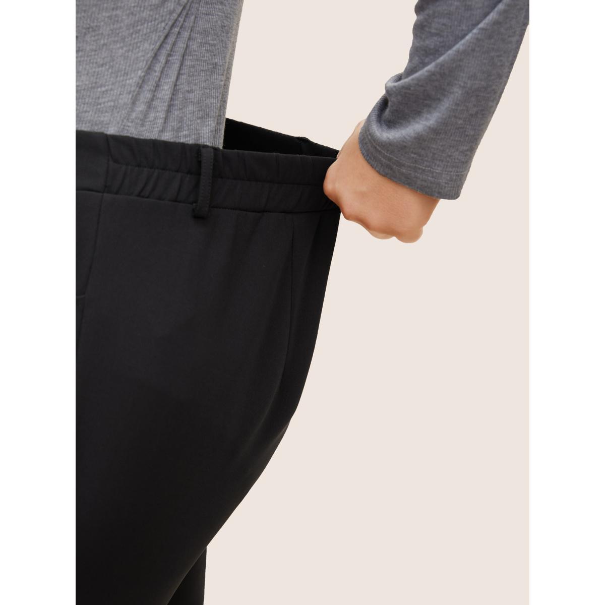 Plus Size Solid High Rise Elastic Waist Flare Leg Pants Women Black At the Office Flare Leg High Rise Work Pants BloomChic 26/4X Product Image