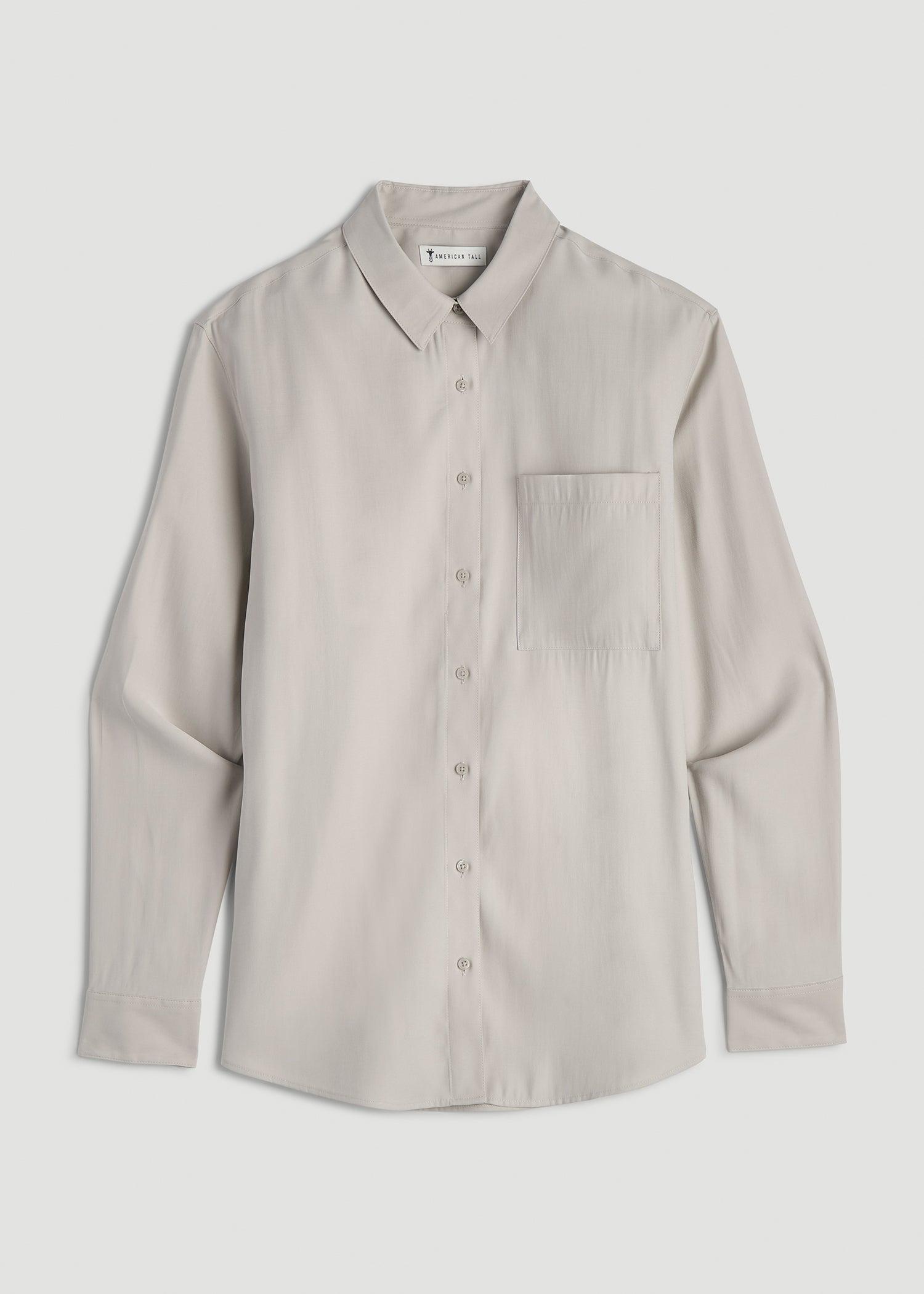 Relaxed Button-Up Single-Pocket Blouse for Tall Women in Stone Product Image