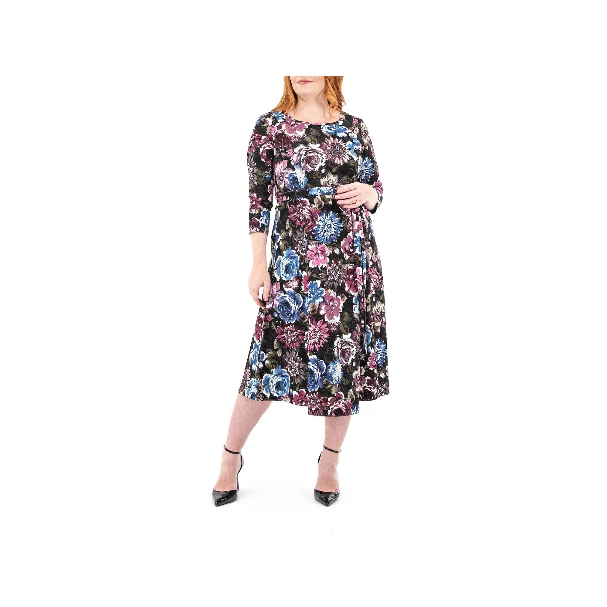 Women's Nina Leonard Sylvia Print Midi Dress, Size: Small, Marsala Geo Product Image