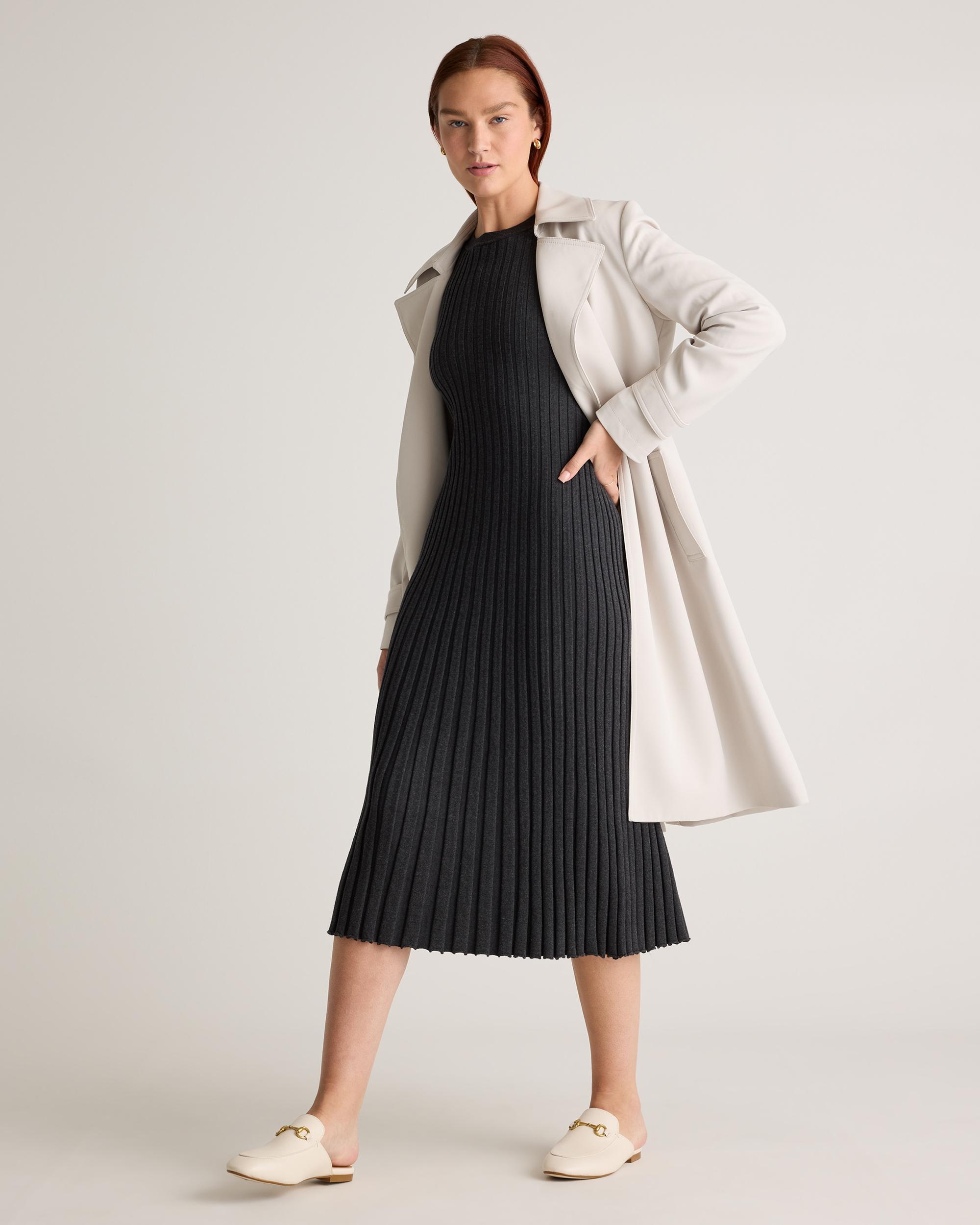 Quince | Women's Cotton Cashmere Ribbed Long Sleeve Crew Midi Dress Size XL Product Image