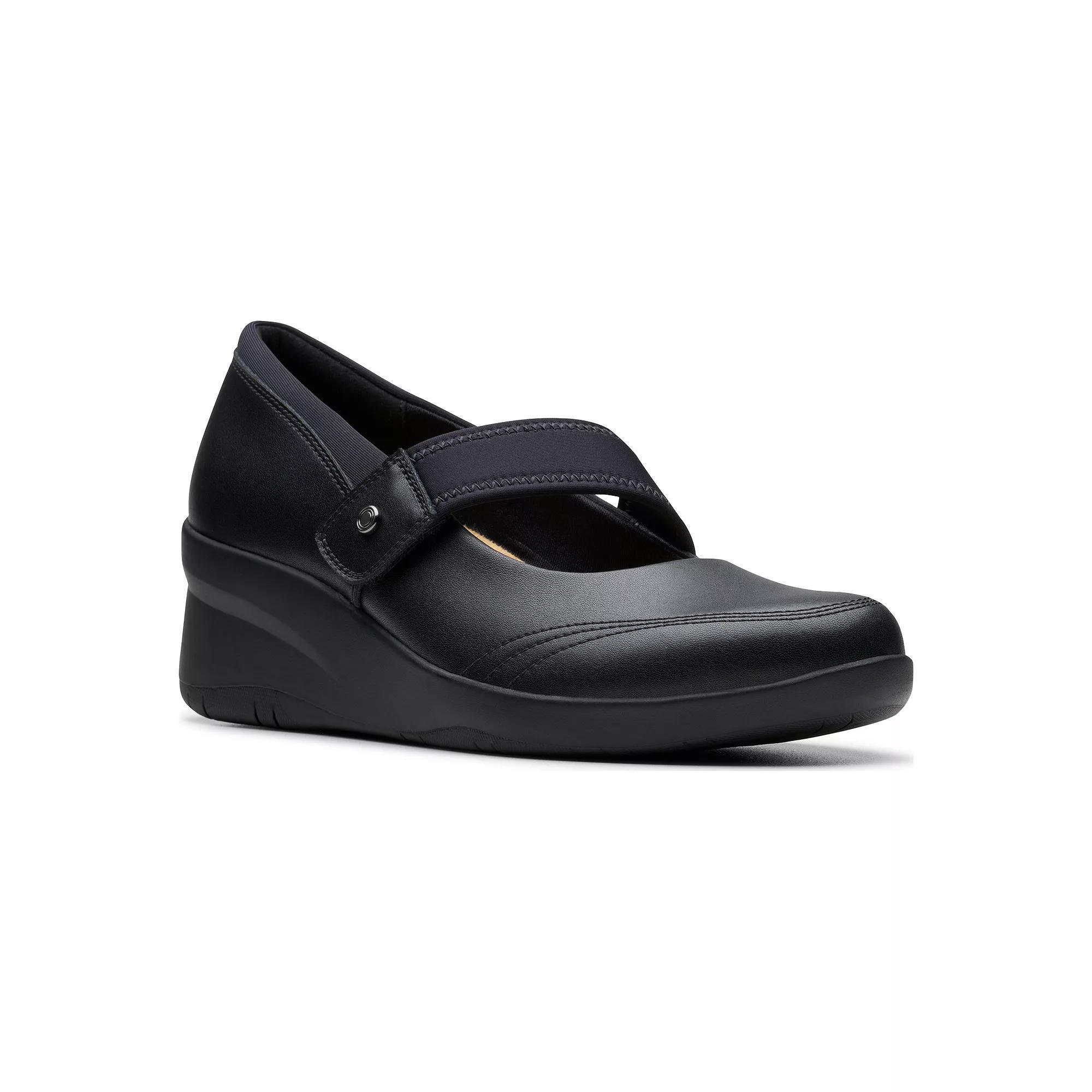 Clarks® Suttyn May Women's Leather Mary Jane Wedge Shoes, Size: 6, Black Product Image