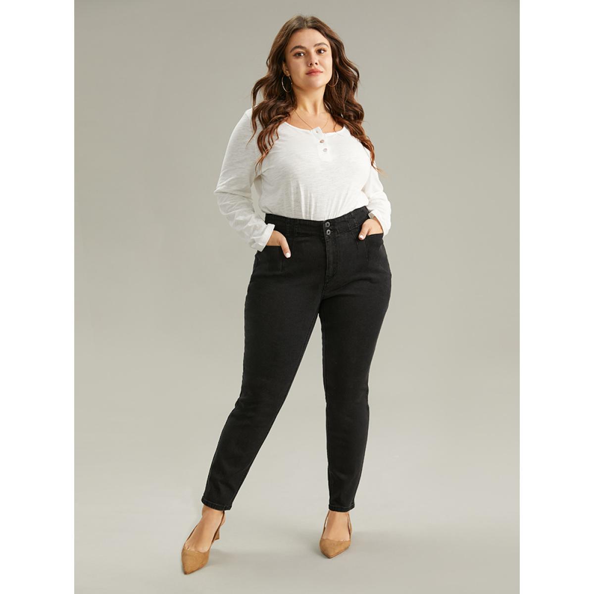 Plus Size Seam Detail Skinny Pocket Jeans Women DimGray Casual Plain Plain High stretch Pocket Jeans BloomChic 16/1X Product Image
