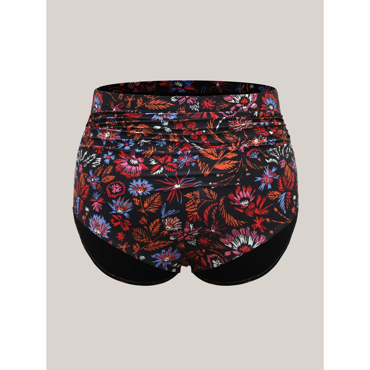 Plus Size Floral Print Ruched Swim Bottoms Women's Swimwear Black Beach Gathered High stretch Skinny High Rise Curve Swim Bottoms BloomChic 12/L Product Image