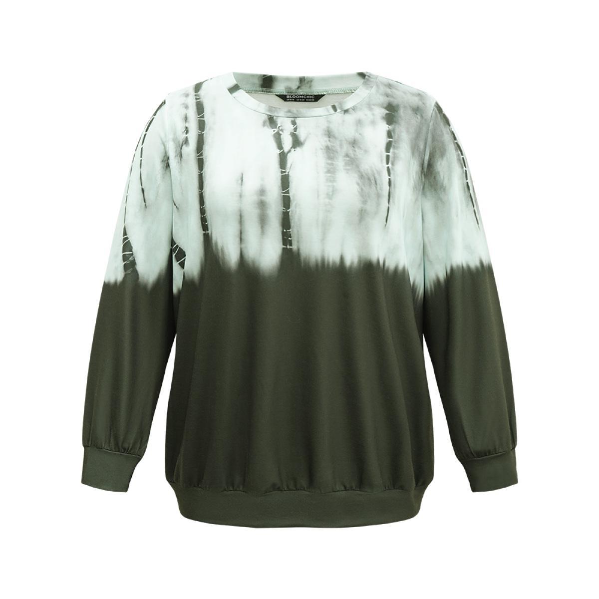 Plus Size Tie Dye Ombre Crew Neck Sweatshirt Women Multicolor Casual Tie Dye Round Neck Dailywear Sweatshirts BloomChic 30/6X Product Image