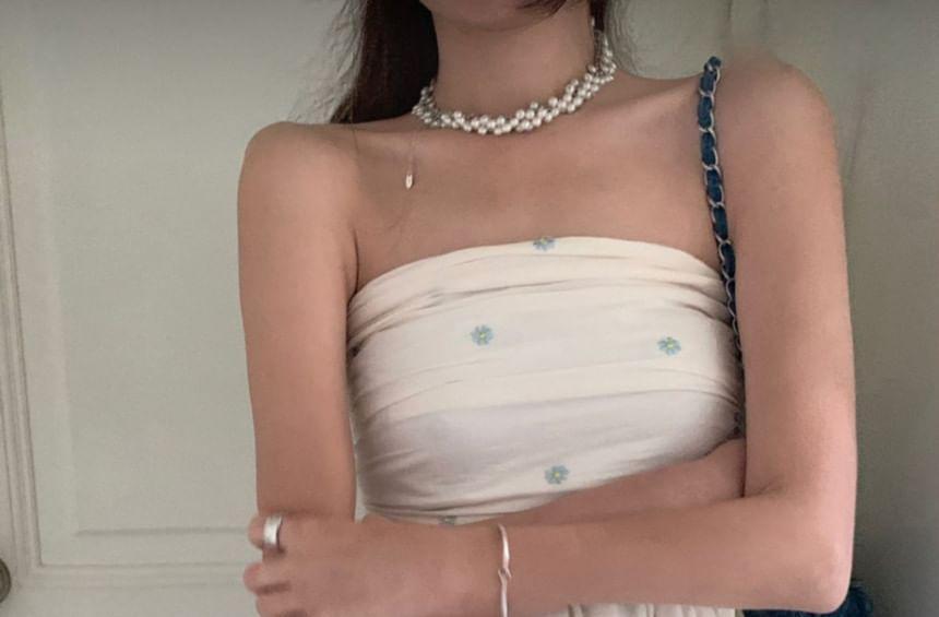 Floral Embroidered Peplum Tube Top Product Image