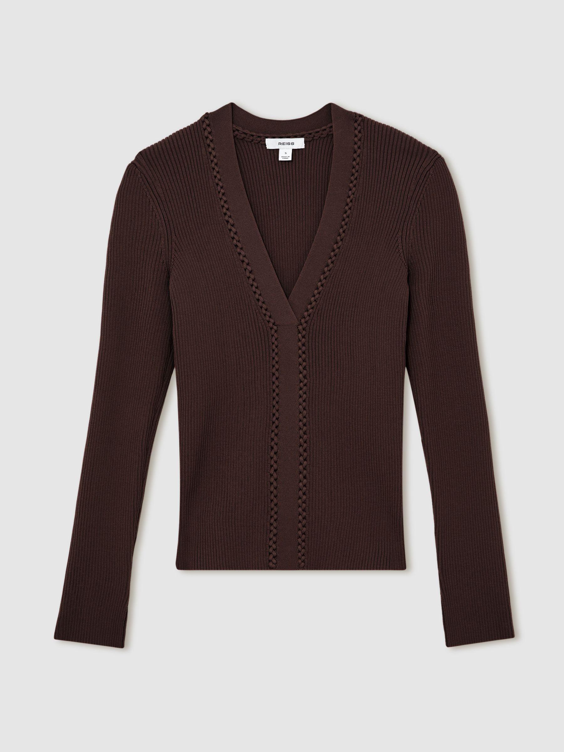 Craft-Stitch Rib-Knit Top in Mocha Brown Product Image