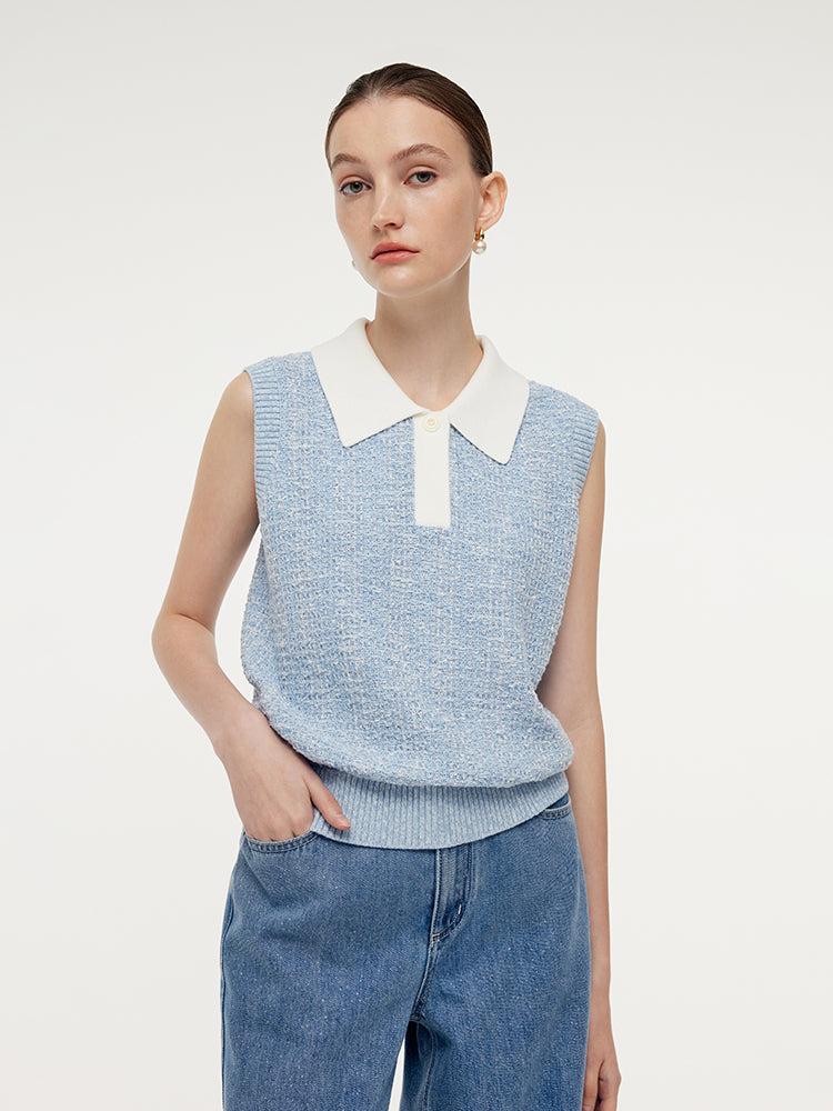 Contrast Collar Women Knit Polo Tank Top Product Image