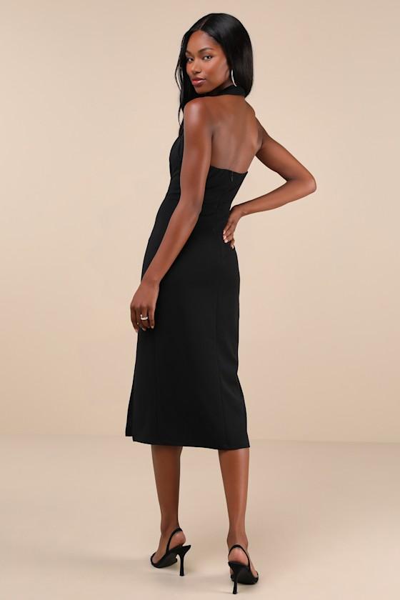 Irresistible Silhouette Black Backless Bustier Halter Midi Dress Product Image
