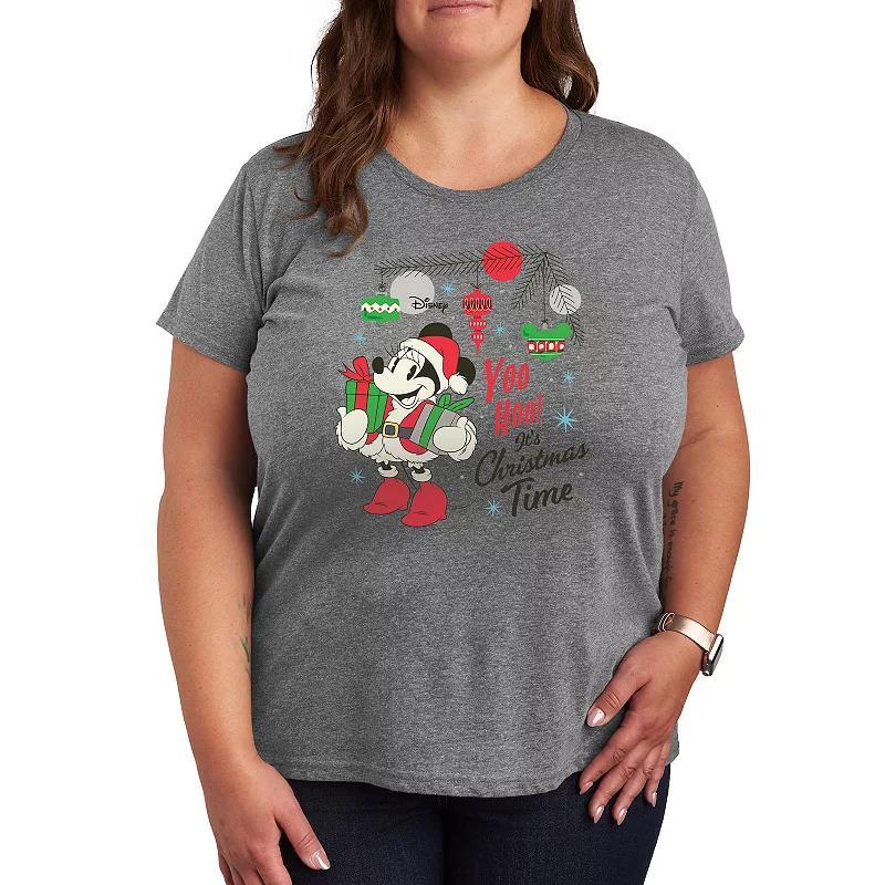 Disneys Minnie Mouse Plus Christmas Time Graphic Tee, Womens Grey Gray Product Image