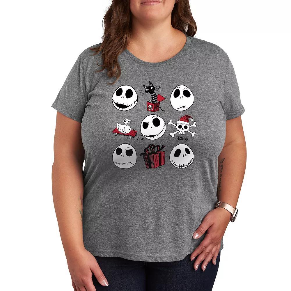 Disneys Nightmare Before Christmas Plus Grid Graphic Tee, Womens Grey Gray Product Image