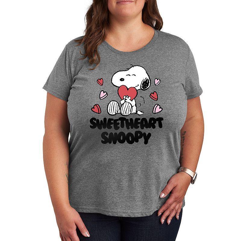 Plus Peanuts Sweetheart Snoopy Graphic Tee, Womens Grey Gray Product Image
