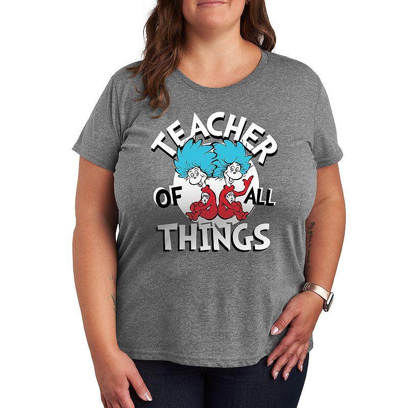Plus Dr. Seuss Teacher Of All Things Graphic Tee, Women's, Size: 3XL, Grey Gray Product Image