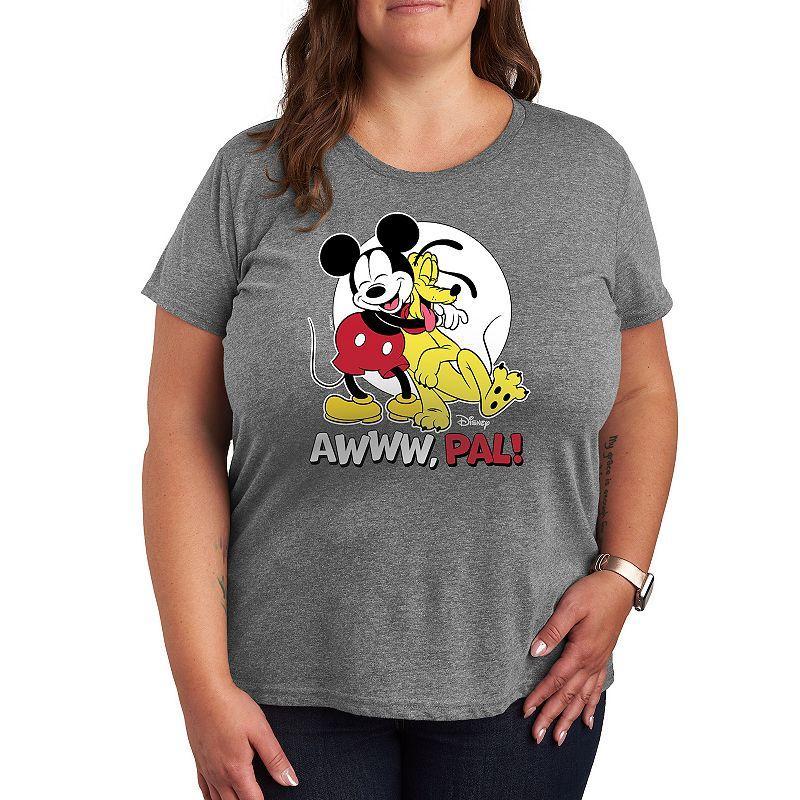 Disneys Mickey Mouse & Pluto Plus Size Awww Pal Graphic Tee, Womens Grey Gray Product Image