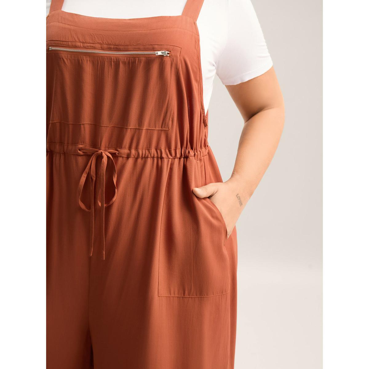 Plus Size Rust Rayon Adjustable Zipper Tie Jumpsuit Women Sleeveless Non Everyday-Casual Loose Jumpsuits BloomChic 26/4X Product Image
