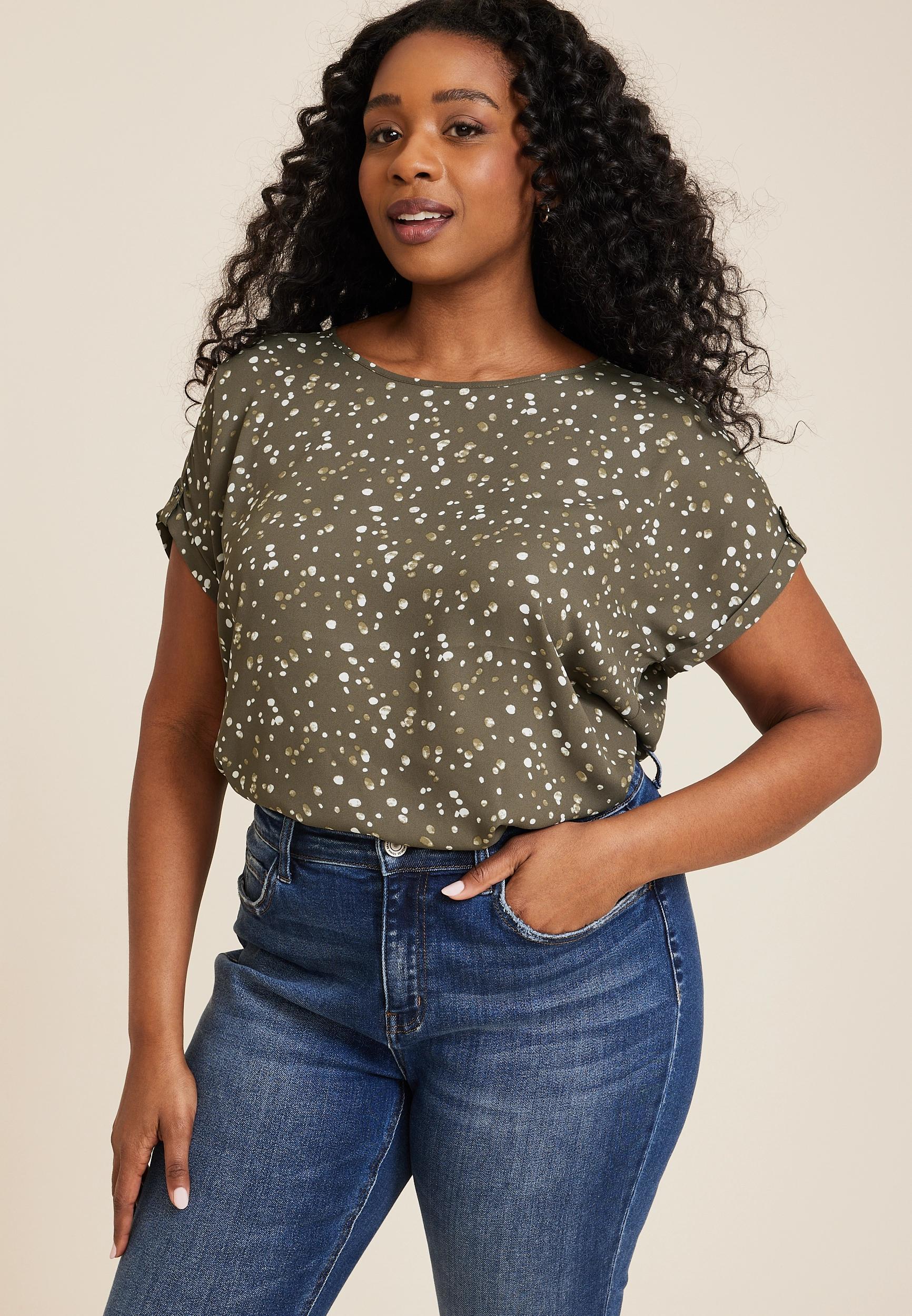 Maurices 2X Plus Size Womens Delton Zipper Back Blouse Beige Product Image