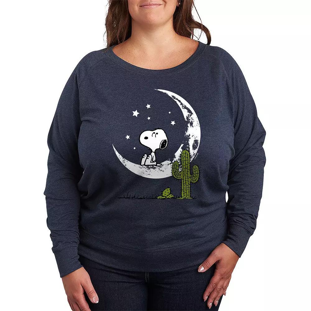 Plus Size Peanuts Snoopy Desert On Moon French Terry Long Sleeve Tee, Women's, Size: 1XL, Grey Indigo Product Image