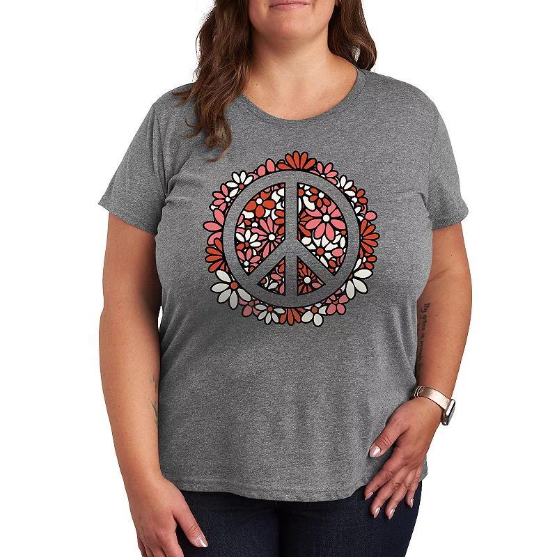 Plus Floral Peace Sign Graphic Tee, Womens Grey Gray Product Image