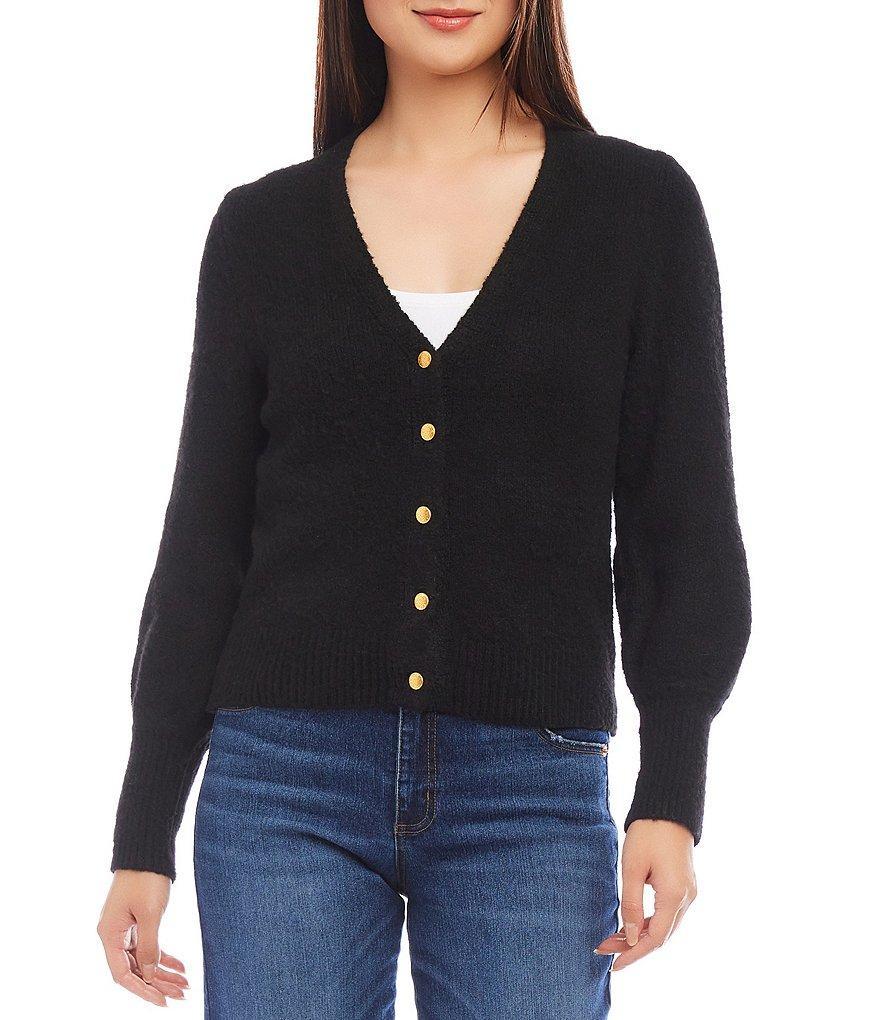 Karen Kane Stretch V-Neck Long Sleeve Button Up Cardigan Product Image