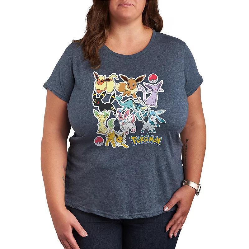 Womens Pokemon Eeveelution Stickers Tee Grey Blue Product Image