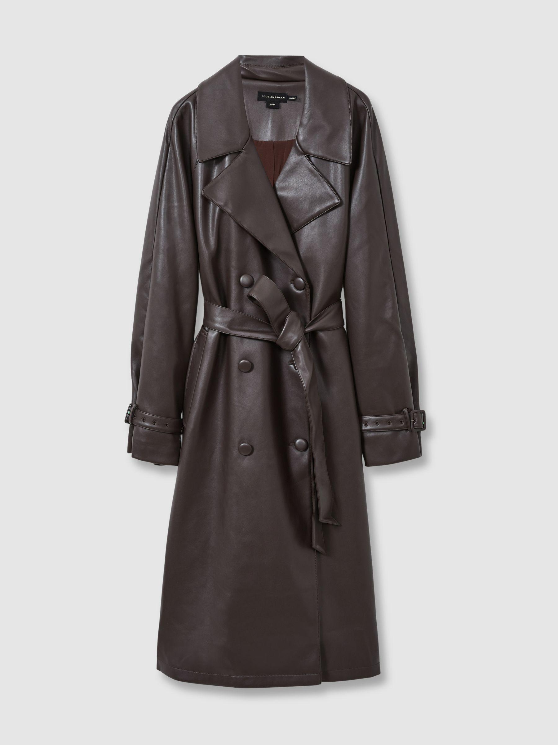 Good American Faux-Leather Trench Coat in Bitter Chocolate Product Image