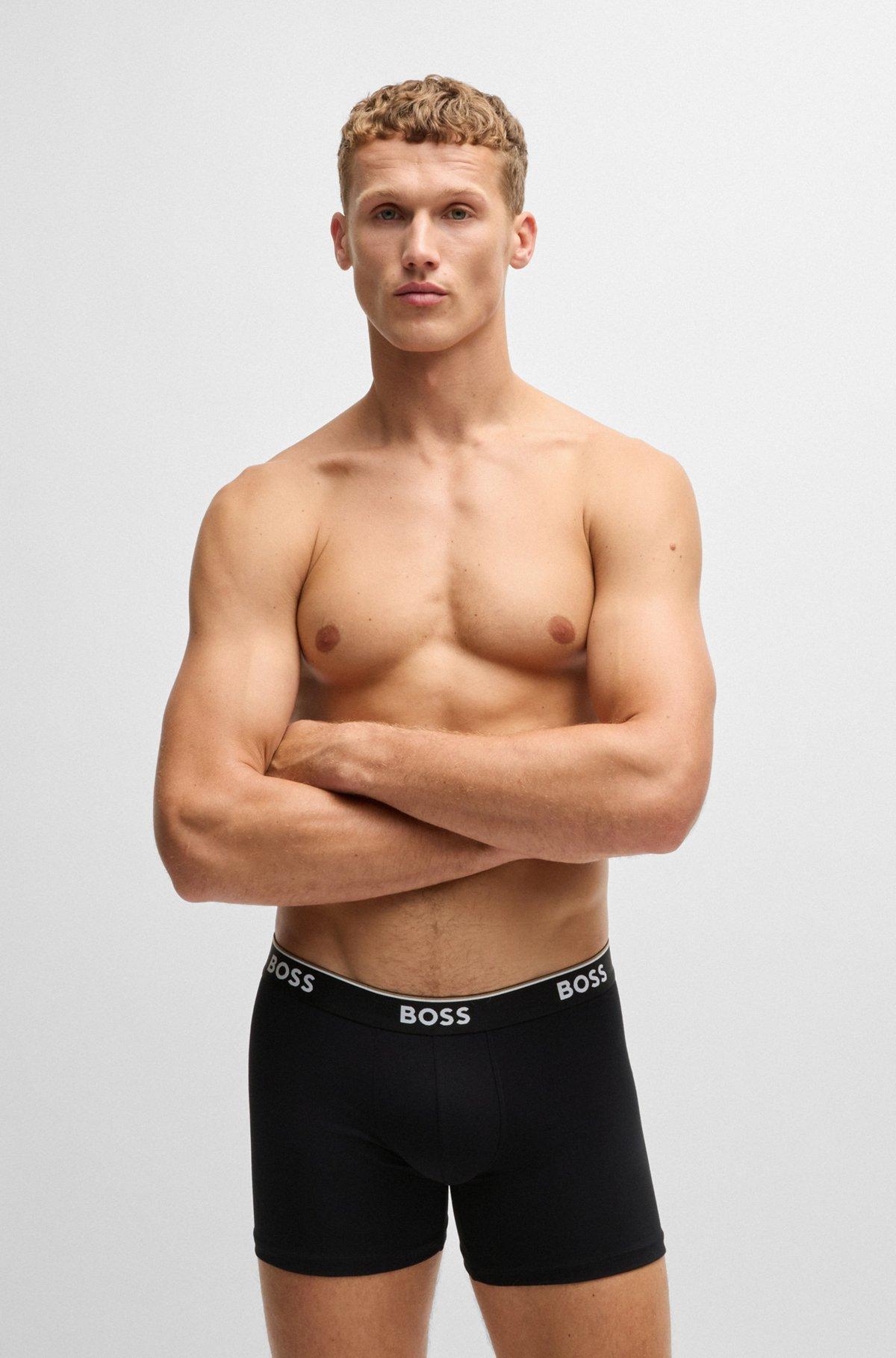 Three-pack of stretch-cotton boxer briefs with logos Product Image