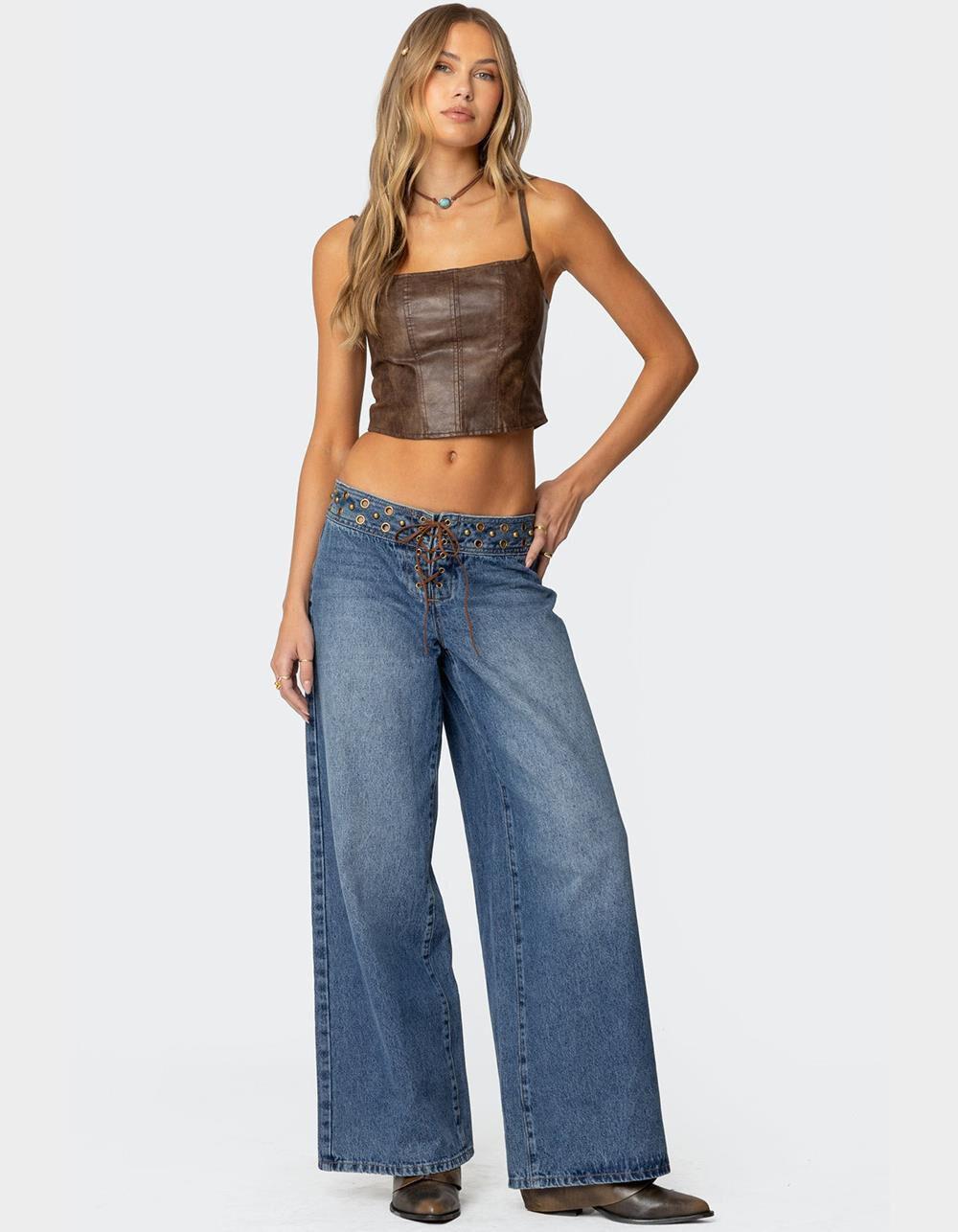 EDIKTED Stud & Grommet Low Rise Jeans Product Image