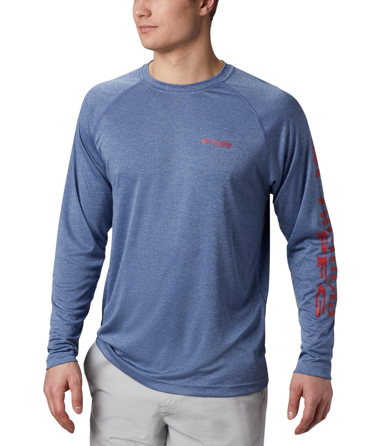Men's Columbia PFG UPF 50 Terminal Tackle™ Heather Long Sleeve Shirt, Size: XL, Grey Heather Product Image