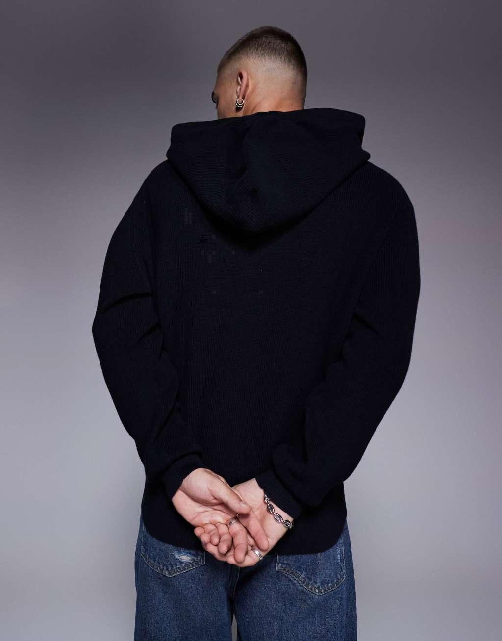 Armani Exchange knit hoodie with chest logo in navy Product Image
