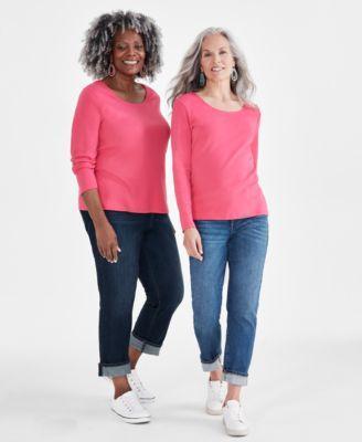 Style & Co Womens Cotton Long-Sleeve Scoop-Neck Top, Created for Macys Product Image