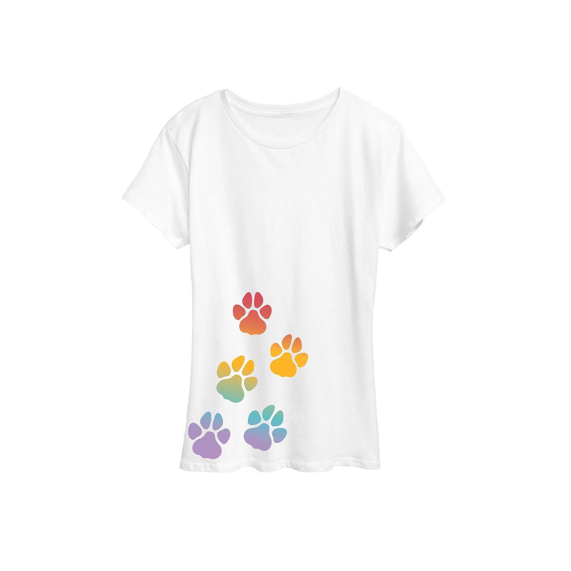 Womens Rainbow Paw Prints Graphic Tee Product Image