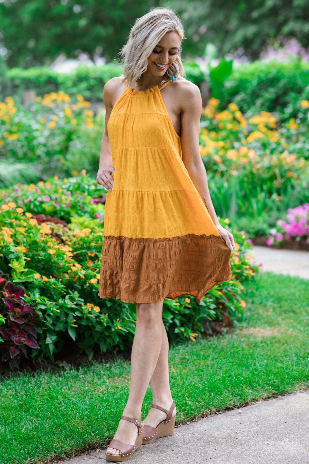 Orange and Cinnamon Colorblock Dress Product Image