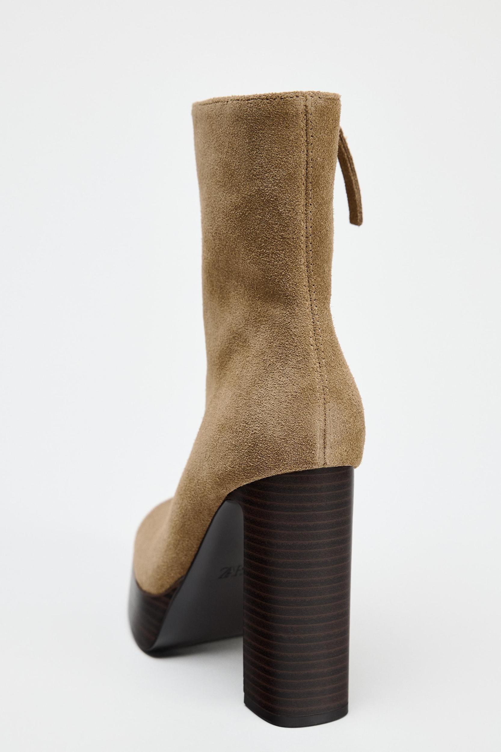 SPLIT LEATHER PLATFORM HEELED ANKLE BOOTS Product Image