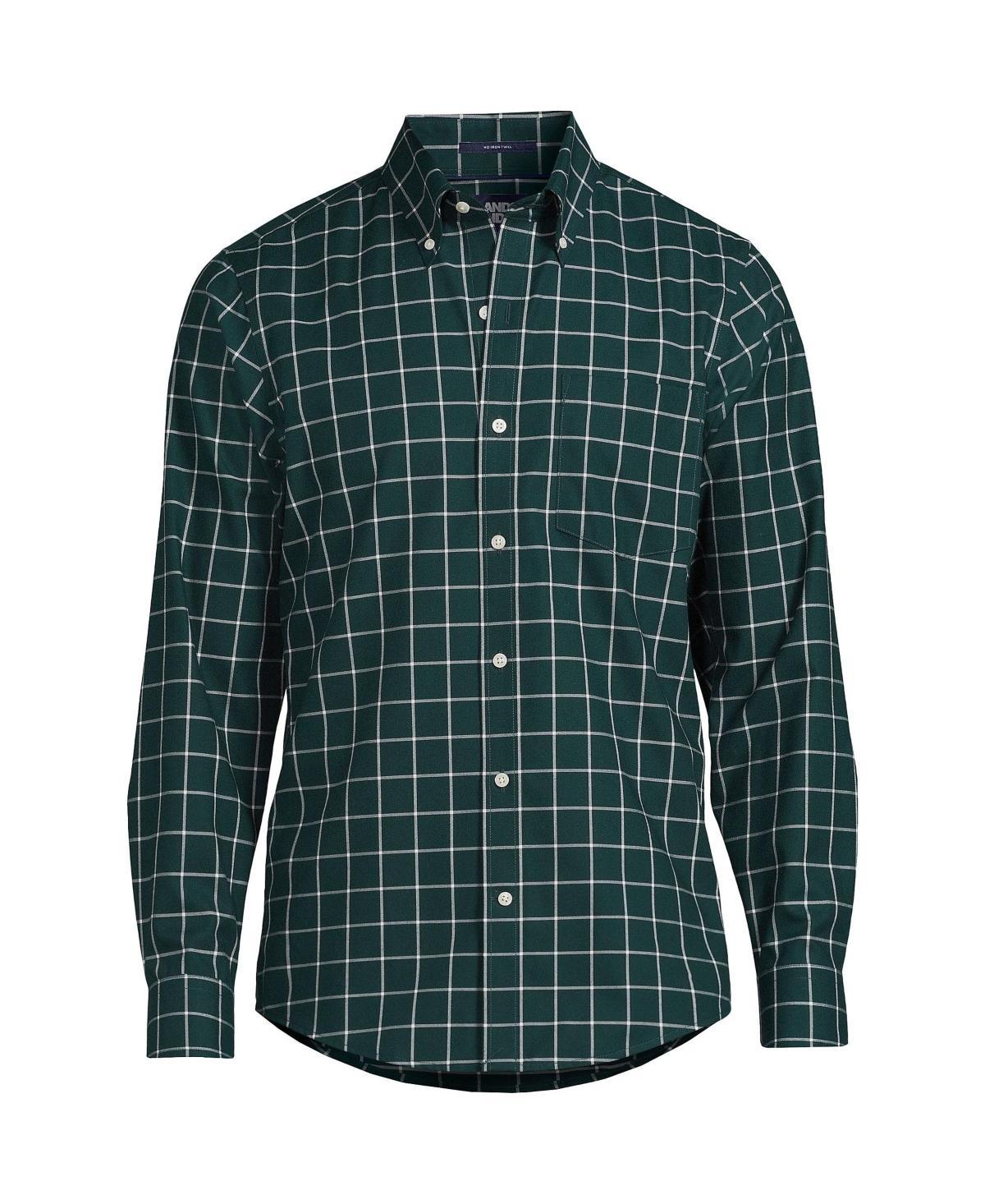 Big & Tall Lands' End Traditional-Fit No-Iron Twill Button-Down Shirt, Men's, Size: Large Tall, White Blue Plaid Product Image