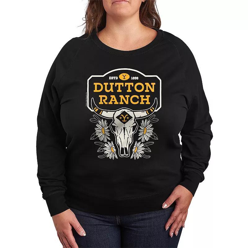 Plus Size Yellowstone Dutton Ranch Skull French Terry Long Sleeve Tee, Women's, Size: 2XL, Black Product Image