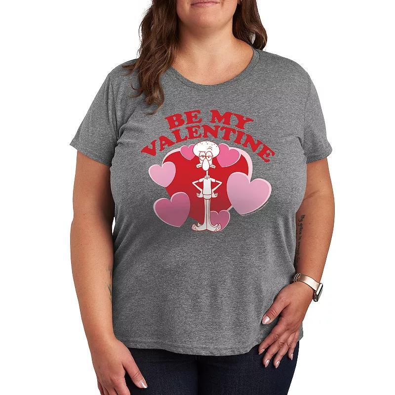 Plus Size Nickelodeon SpongeBob Squarepants Valentines Squidward Graphic Tee, Womens Grey Gray Product Image