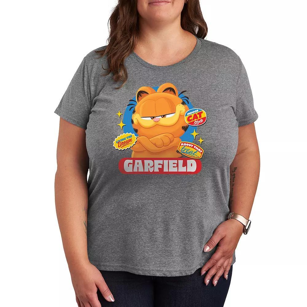 Plus The Garfield Movie Stickers Graphic Tee, Womens Grey Gray Product Image