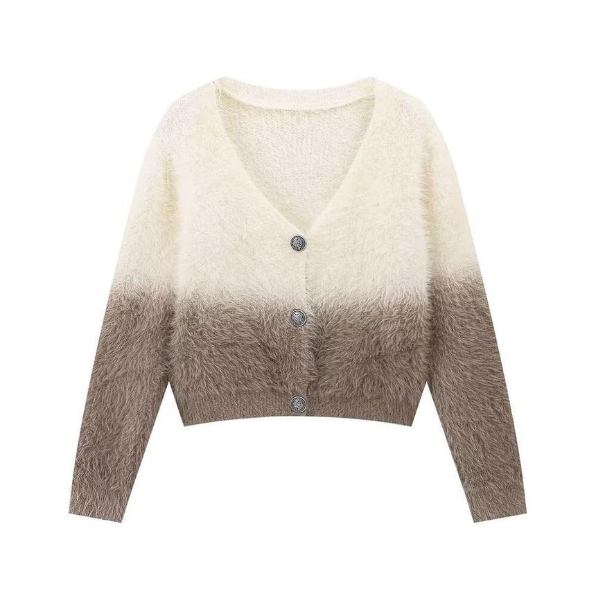V-Neck Gradient Fluffy Cardigan Product Image