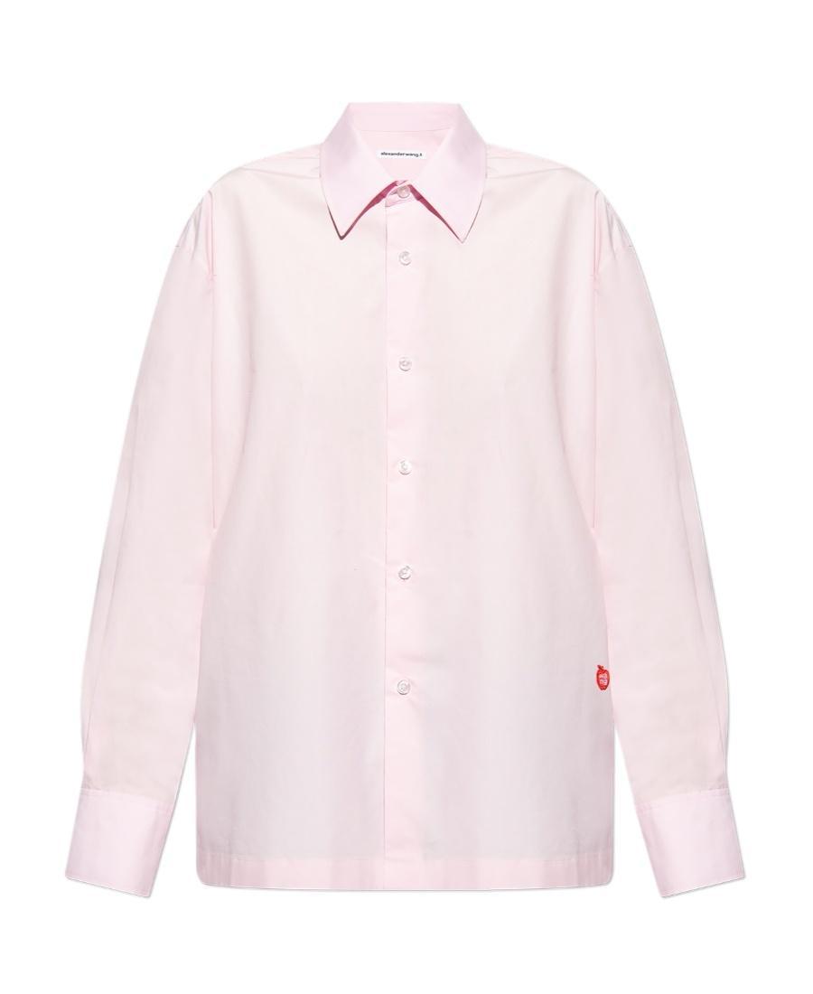 ALEXANDER WANG T Logo-patch Cotton Shirt In Pink Product Image