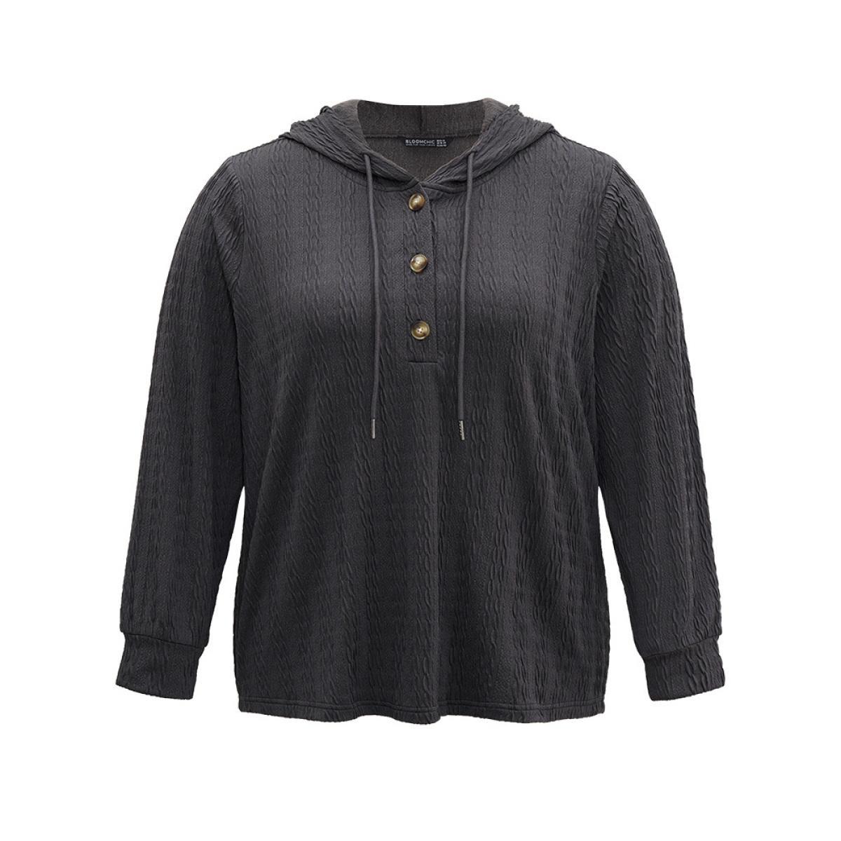 Plus Size Plain Texture Hooded Jacquard Sweatshirt Women Gray Casual Texture Hooded Dailywear Sweatshirts BloomChic 30/6X Product Image