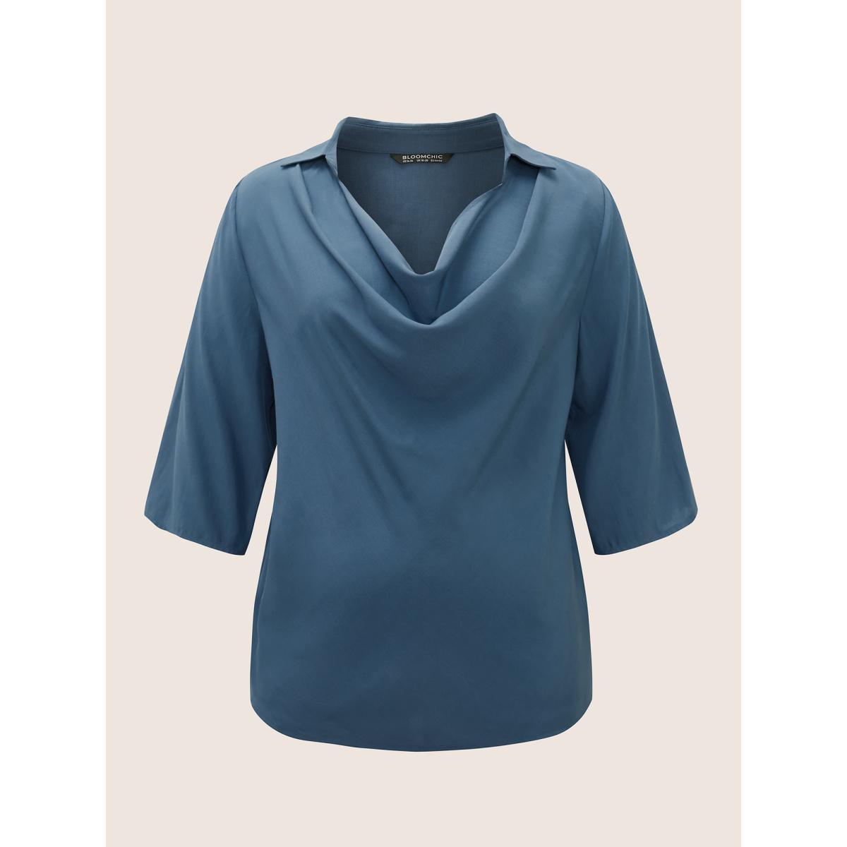 Plus Size Aegean Cowl Neck Plain Bell Sleeve Blouse Women Work From Home Elbow-length sleeve Cowl Neck Work Blouses BloomChic 14-16/1X Product Image