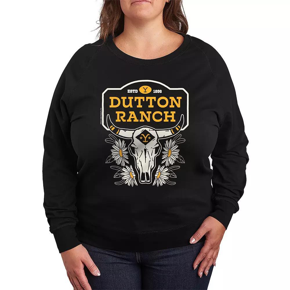 Plus Size Yellowstone Dutton Ranch Skull French Terry Long Sleeve Tee, Women's, Size: 2XL, Black Product Image