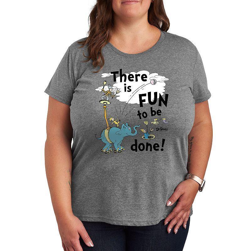 Plus Dr. Seuss Fun To Be Done Graphic Tee, Womens Grey Royal Blue Product Image