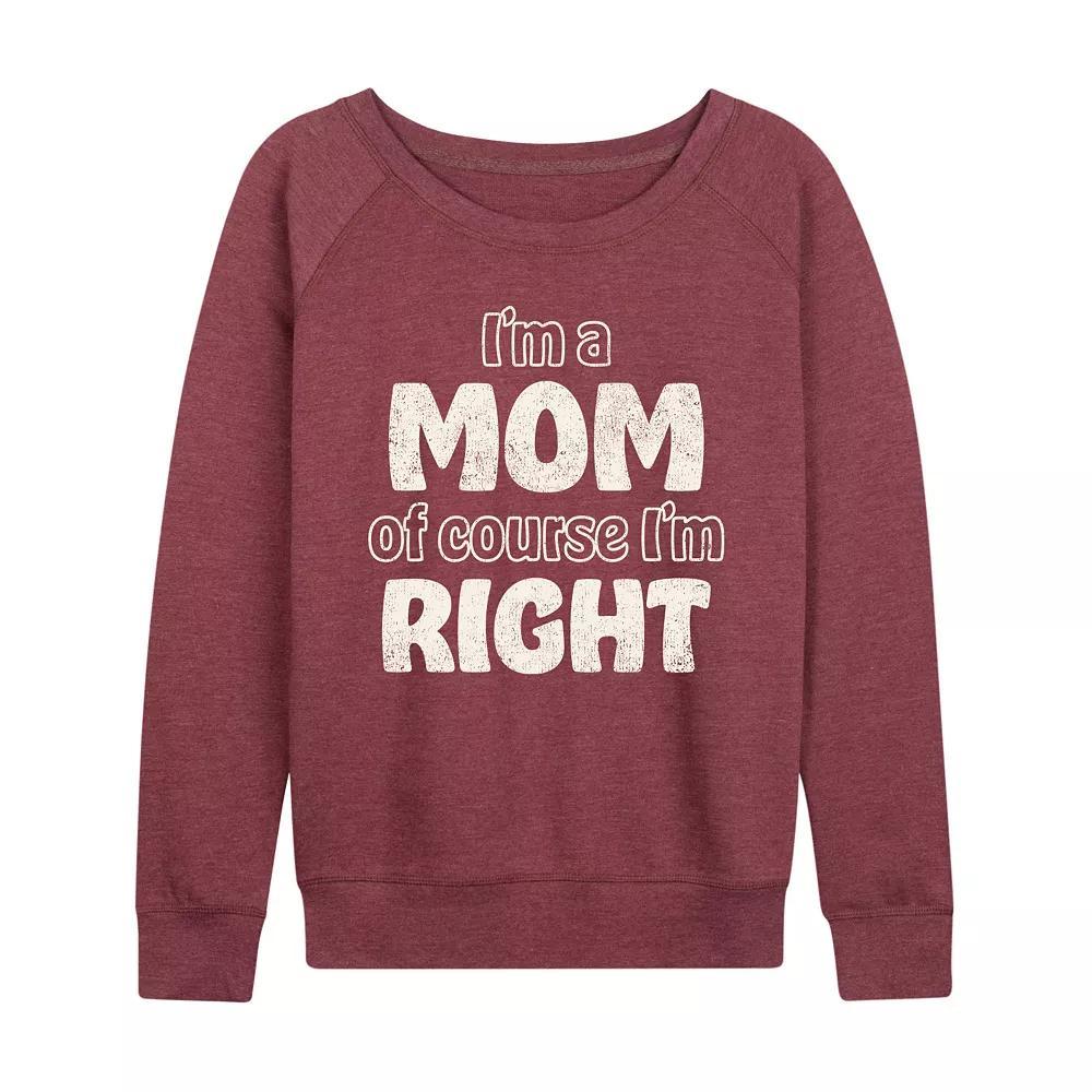 Womens Mom Of Course Im Right French Terry Long Sleeve Tee Grey Dark Red Product Image