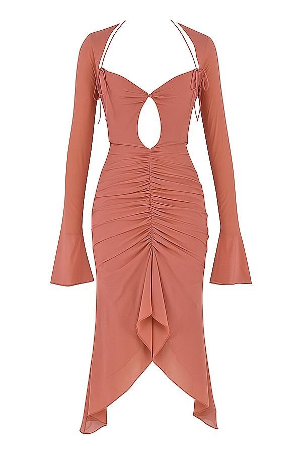 Reine Rose Real Silk Ruffle Midi Dress Product Image